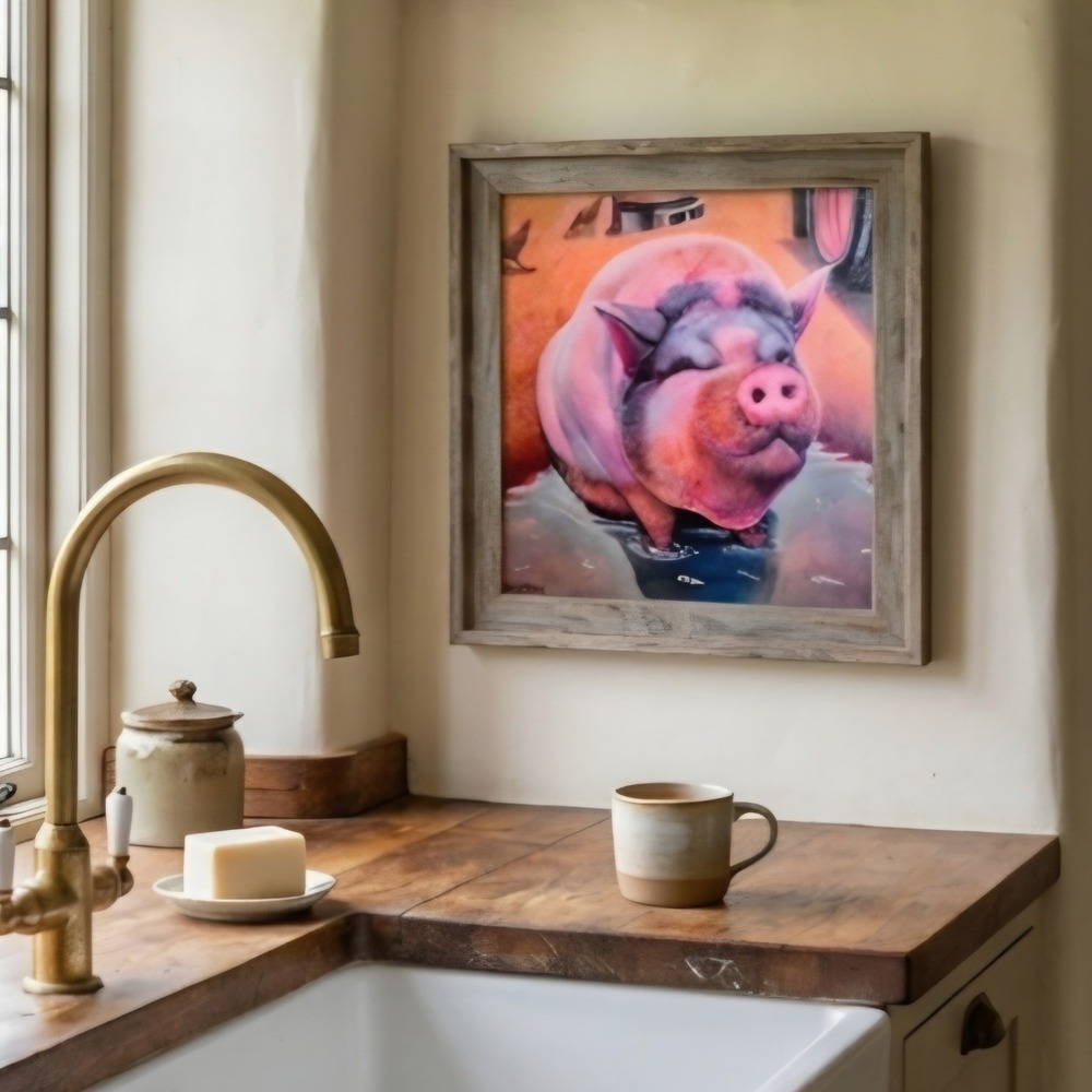 Pig Portrait Gallery Wrapped Canvas Wall‎ Art Farmhous 12x12x1 1/2 Print NEW